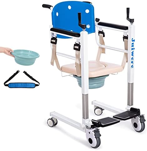 Juiwere Patient Lift Wheelchair for Home,Shower Chair with Seat Cushions and Bedpan,Transfer Wheelchairs for Seniors,Patient Lift Transfer Chair -17 Inch Seat