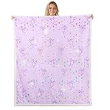 Loussiesd Manta de forro polar con lazo y estampado de estrellas con purpurina para niños, mujeres y hombres, manta de felpa mullida con bonito lazo, 40 x 50 pulgadas, princesa de ensueño para cama