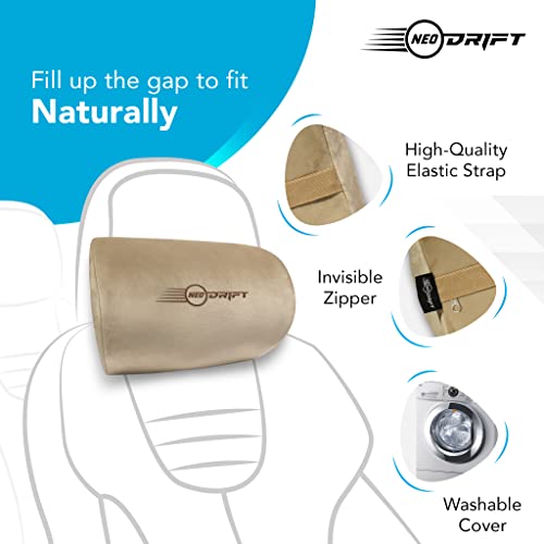 Image of Neodrift 'CurveNeck' - Neck Rest Cushion Orthopedic Velvet Memory Foam Pillow for Neck, Head, Shoulder Support - Pain Relief for Car, Set of 2 (Colour-Beige)