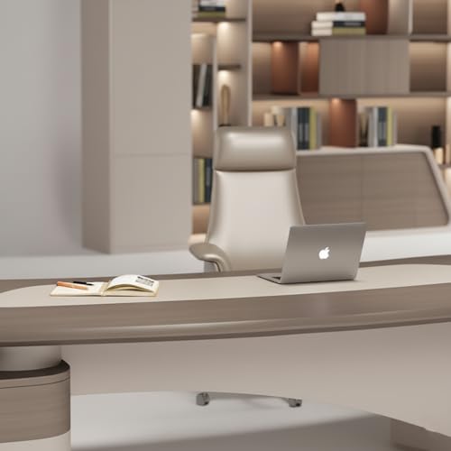 Image of Lakdi The Furniture Co Luxury Director Table with Curved Edges, Premium Beige Finish and Integrated Storage, Modern Office Desk for CEO and Director Cabins - LDL-729