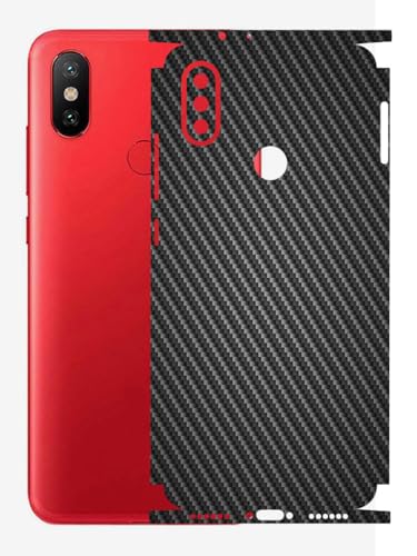 Image of AtOdds - Full Body Back Screen Guard Protector Film - 3D Textured Lamination Wrap Skin Sticker Compatible with Xiaomi Mi A2 | Scratchproof Matte Finish (Design - Black CF)