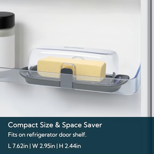 KITCHENDAO One-handed Airtight Butter Dish with Lid for Countertop and Refrigerator Door Shelf, Butter Holder with One Press to Open/Close Secure Latching Buckle for West/East Coast Butter (Black)