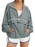 Fisoew Quarter Zip Pullover Women UPF 50+ Lightweight Windbreaker Jacket Running Hiking Outdoor Pullover with Pocket