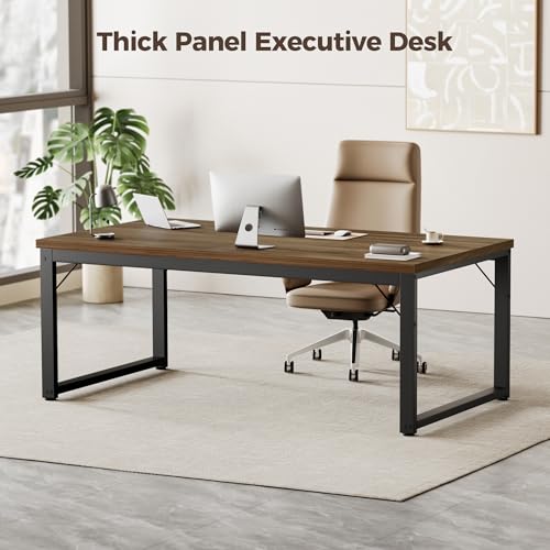 Image of Mericonia 48 Inch Computer Desk, 1 inch Thick Small Office Table, Walnut