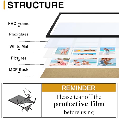 decorUhome 15x17 Picture Frames Collage Wall Decor, Display 7Pcs 4x6 Photos with Mat or 1Pcs 15x17 Unmatted, 7 4x6 Collage Picture Frames for Wall Mounting, Black