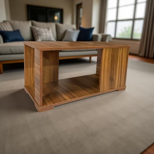 Image of MATTERHORN Linea Coffee Table - Modern Engineered Wood Center Table with Storage Shelf, Ideal for Living Room, Tea Table - DIY Assembly, Compact Design (80 x 40 x 40 cm, MOCT-R92113) (Almond Beige)
