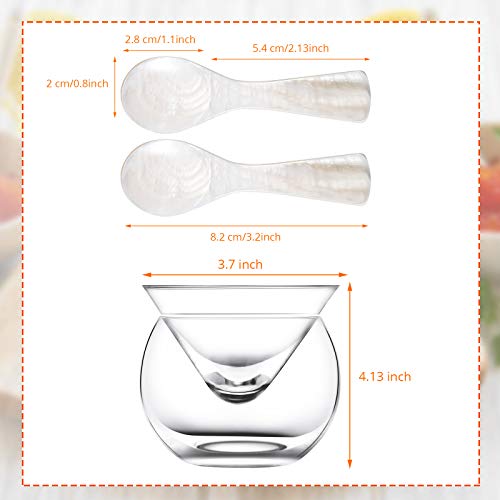 Glass Caviar Serving Set with 2 Pcs Mother of Pearl Spoons 3.2 Inch Caviar Dish Chiller Server Set with Ice Holder for Egg, Ice Cream, Coffee, Restaurant Serving