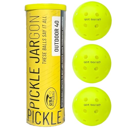 Pickle Jargon Pickleball Balls - USAPA-Approved Outdoor Balls with Witty Text, Perfect Pickleball Gift, Tournament-Grade Bounce, Wind-Resistant (26g Each)