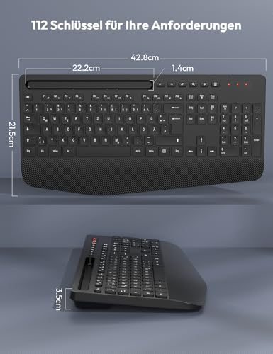 Kabellose Tastatur mit Handballenauflage, Full-Size Tastatur, Telefonhalter – Ansicht 6