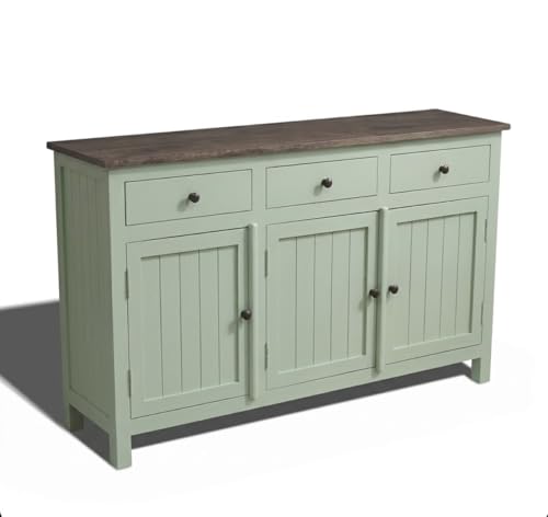 Image of Solid Wood Madrid 3 Drawer Sideboard | Sideboard Cabinet for Living Room | Finish- Premium Acrylic Sage Green and Tubaq