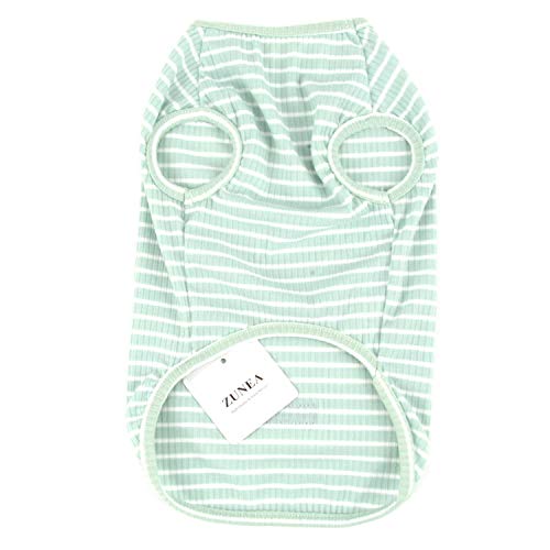 Zunea Hundeshirt für kleine Hunde, Katzen, Haustiere, gestreiftes T-Shirt für den Sommer, coole Weste, Welpen, Basic, Tank-Top, weiche Baumwolle, Chihuahua, Kleidung für Hunde, Grün, Größe XL – Bild 5