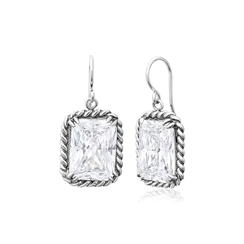 JEAN RACHEL JEWELRY 925 Sterling Silver Dangle Earrings for Women - Rope with Octagon Cubic Zirconia Vintage Design - Hypoallergenic, Lead & Nickel Free Jewelry - Artisan Handcrafted Statement Earrings