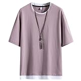 [Mifish] 夏服 メンズ tシャツ 半袖 無地 重ね着風 大きいサイズ ゆったり 五分袖 柔らかい肌触り 涼しい