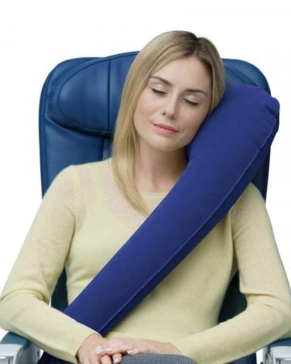 RP MALL Travel Cross Pillow One Side Ultimate Travel Neck Pillow Adjustable Best Accessory for Airplane, Train, Office Napping, Rest Inflatable Pillow with Washable Cover-image-2