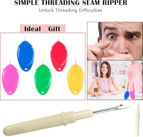 Image of Needle Threader, Small Needle Eye Threader Tool, Easy Threader for Machine and Hand Sewing, Threading, Ideal for Needlework, with Transparent Box, Color Random (6pcs) (2+3 T Box & SR 1 & i Tape 1)