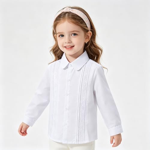 Image of Girls' Long Sleeve Peter Pan Collar Shirt Girls School Uniform Shirts