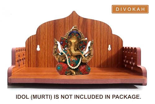 Image of DIVOKAH Plywood Small Wooden Temple for Home Office and Shop /Wall Hanging Temple /sinhasan /Pooja mandir /Pooja Stand /Hindola (8 MM Plywood Thickness) SNS WDN Lotus