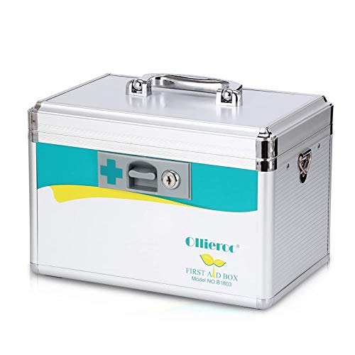 Ollieroo Locking Medicine Box with Key Portable Lock Box for Medication First Aid Box Medium 7.7 x 7.9 x 12 inches Silver