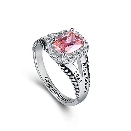 Pjm Customized Sterling Silver Women’s High School Class Ring – Style Collection – Fully Personalized (Sterling Silver Platinum) #TOP2