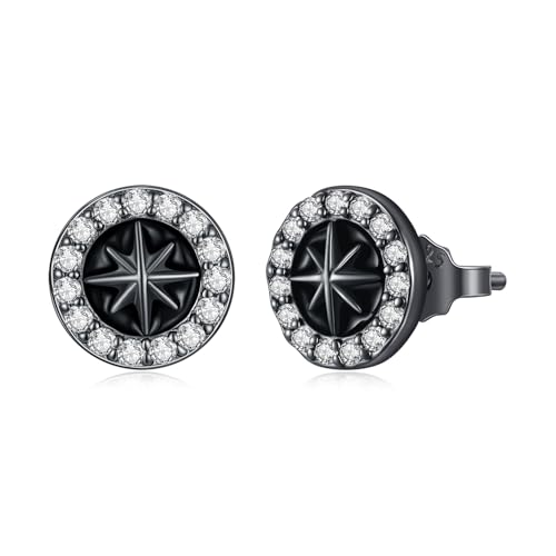 Boucles d'oreilles boussole argent 925 femme homme clous zircone