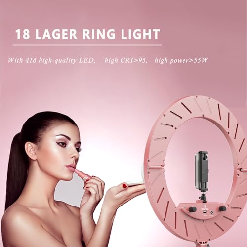 Image of Ring Light 18 INCH Kit,55W6700k Dimmable LED Light, Tripod Stand, Remote Controller,Box for Camera,Smartphone,YouTube,TikTok,Self-Portrait Shooting,CRI95 (Pink)