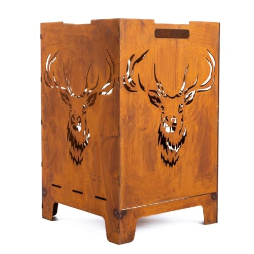 Kapaga - Tonneau de feu Foyer de Jardin en Acier corten - Ø 30cm x 37cm - Foyer Robuste Outdoor & Grill en Optique Rouille, Parfait pour Jardin & terrasse - Corbeille à feu (Rouille 1)