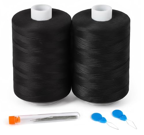 ilauke 2 Black Sewing Thread - Spools of 1000 Yard Black Polyester All Purpose Thread for Hand Quilting and Sewing Machine Hand Stitching Embroidery