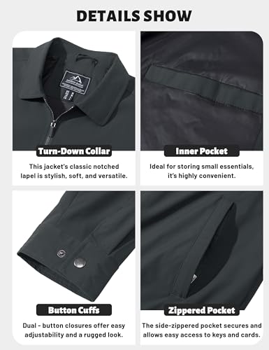Image of TACVASEN Mens Lightweight Windbreaker Full Zip Up Laydown Collar Jackets Light Casual Coat with Zip Pockets