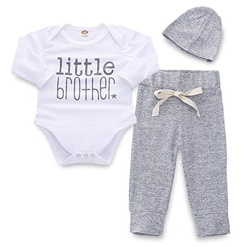 Newborn Baby Boy Clothes Mommy's New Man Letter Print Bodysuit Long Sleeve Romper+Long Pants+Hat 3PCS Outfits Set (White#1, 100(18-24 Months))