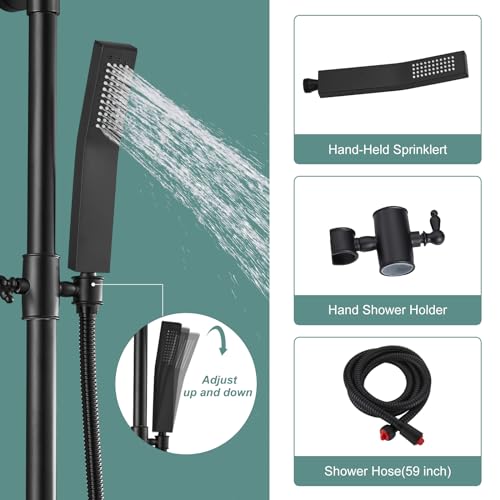 Matte-Black-Rain-Shower-System-SetExposed-Shower-System-3-Functions-Bathroom-Shower-Faucet-8-Inch-Swivel-Rainfall-Shower-Head-Handheld-Complete-Set-Tub-Spout-Wall-Mount Matte Black Rain Shower System SetExposed Shower System 3 Functions Bathroom Shower Faucet 8 Inch Swivel Rainfall Shower Head Handheld Complete Set Tub Spout Wall Mount