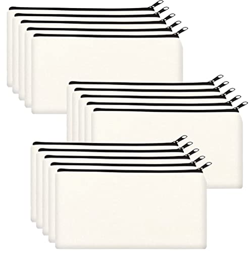 Lot de 15 trousses en toile avec fermeture éclair - En tissu vierge - Pour l'école, le bureau, les voyages., Blanc., Simplification Cover