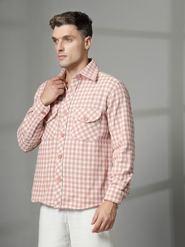 Image of CHKOKKO Wool Men Winter Wear Check Shacket Plaid Button Down Standard Length Jacket
