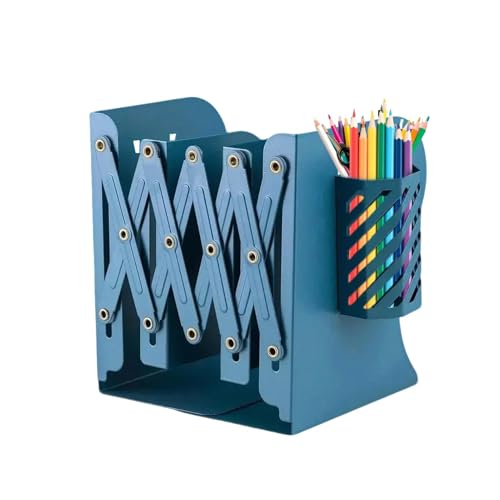 Estantería para libros de oficina, estantería de escritorio | Organizador de estantes telescópicos, organizador de escritorio de metal con soporte de pluma, biblioteca de oficina, estante de