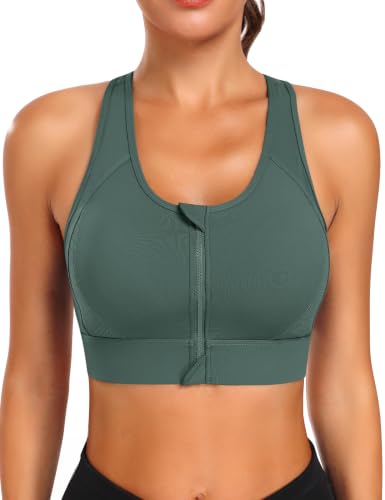 Image of JoyGirl Zip Front Sports Bra Mesh Racerback High Impact Workout Bra