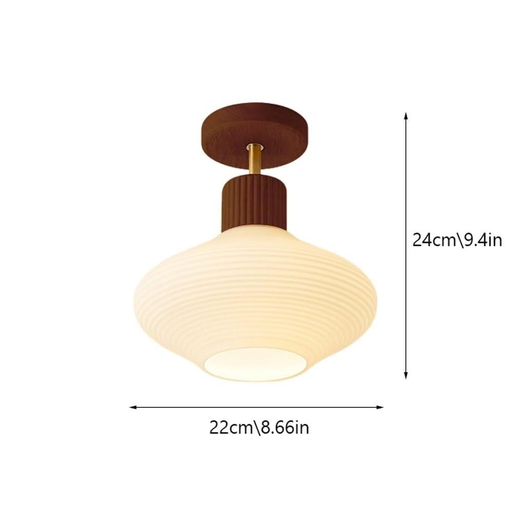Nowoczesna minimalistyczna lampa sufitowa z naturalnego kamienia żółtego i półwbudowanego drewna orzechowego o kompaktowym cylindrycznym designie idealna do sypialni, korytarza, kuchni, loftu
