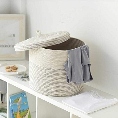 Cesto portabiancheria con Coperchio in Corda di Cotone Intrecciata, Organizer per Bambini, Cesto portaoggetti per Vestiti sporchi, Contenitore capiente