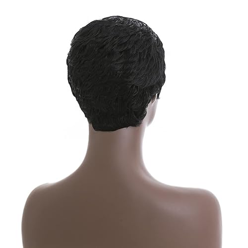 Miniatura 7 de Pelucas cortas de corte pixie para mujeres negras, peluca corta rizada negra natural con flequillo, peluca de pelo sintético Pixie para mujer,