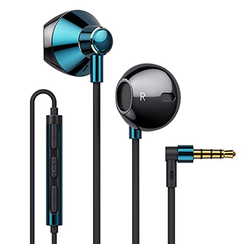 Linklike Earphones Wired Earbuds Dual Drivers in Ear Headphones Powerful Bass with 3.5mm Jack Microphone Noise Isolating and Volume Control for Music Video HD Call Gaming Android iOS, Midnight Green