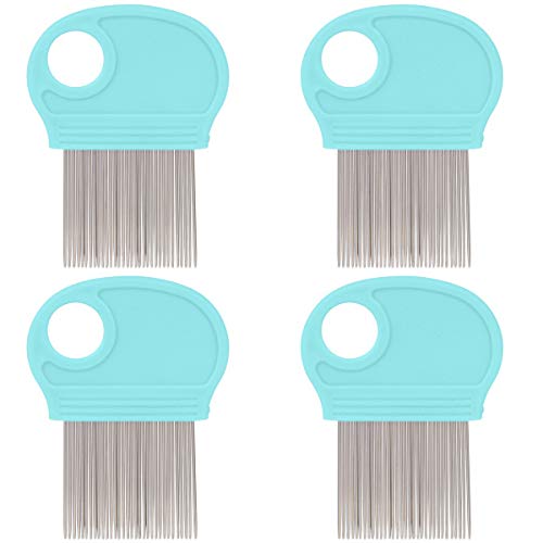4 Pack Lice Combs, Nit Remover with Metal Teeth and Magnifier Tool for Hair and Head (Turquoise Blue)