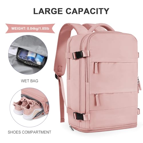 Image of coowoz Large Travel Backpack For Women Men,Carry On Backpack Flight Approved,Hiking Backpack Waterproof Outdoor Sports Rucksack Casual Daypack Fit 15.6 Inch Laptop Shoes Compartment