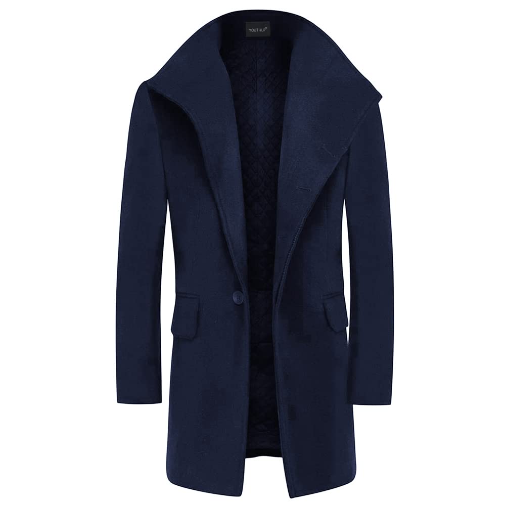 YOUTHUP Cappotto da Uomo Invernale in Lana Spessa Trench Cappotto di Media Lunghezza Slim Fit Imbottito Caldo Casual Peacoat