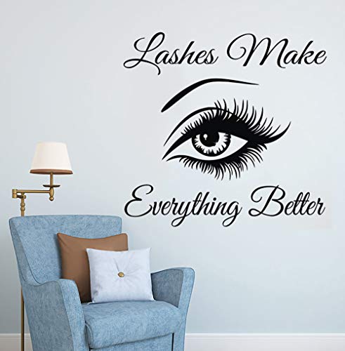 mlpnko Las pestañas Hacen Que Todo Sea Mejor Cita Eyelash Art Wall Sticker Eyebrow Mascara Vinyl Applique Makeup Eyelashes Mural 60x57cm