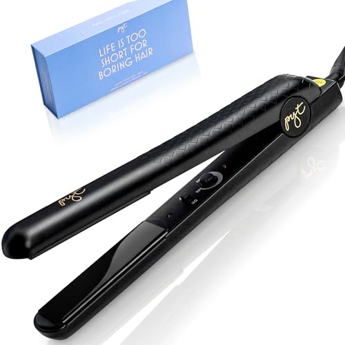 PYT Professional Ceramic Hair Straightener 100% Ceramic Plates, 1.25 Inch, Negative Ion Technology, Dual Voltage, Travel-Friendly Flat Iron for Smooth, Frizz-Free Styling, (Black)