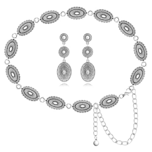 Cowgirl Belt for Women Western Jewelry Set with Western Earrings, Concho Belt Matching Country Concert Outfit, Vintage Cowboy Earrings as Halloween Gifts Cowgirl Jewelry Boho Outfit