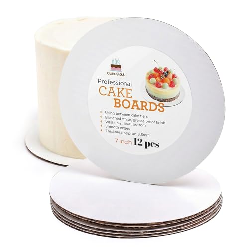 7 inch White Round Coated Cakeboard, Waxed Greaseproof, Disposable Cake Circle Sturdy Corrugated Base Boards Cardboard, Pack of 12 ct