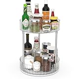 XWF Lazy Susan Turntable Organizer-360° Rotating Double Layer Storage Rack，Non-slip Base Design, Suitable for Kitchen Countertops, Bathrooms, Dressing Tables (8.5 Inch Diameter)