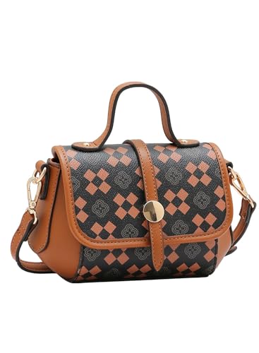 Bolsa Chenson Feminina Pequena Monograma Geométrico Transversal Tiracolo de Mão Bauzinho Original (Café)