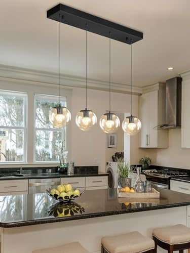 Image of Kitchen Island Lighting Globe Glass Chandeliers for Dining Room Over Table Pendant Light Fixture for Living Room Hallway Bedroom (Bulb Not Include) (Clear, Four Light (Rectangle))