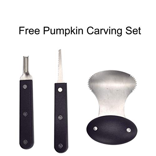 Image of Two Halloween LED Pumpkin Lights with Remote Timer 3 PCS Stainless Steel Pumpkin Carving Cutting Tool Kit Set Jack-O-Lantern Decorations Battery Operated Realistic Flickering Flameless Candles Orange