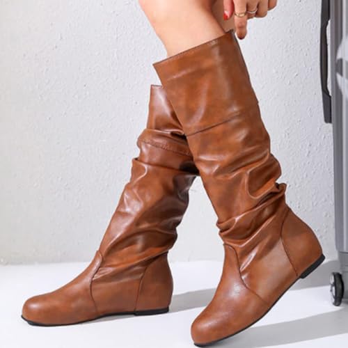 ticticlily Damen Stiefeletten Warm gefüttert Schlupfstiefel Langschaft Stiefel A Braun 38 EU